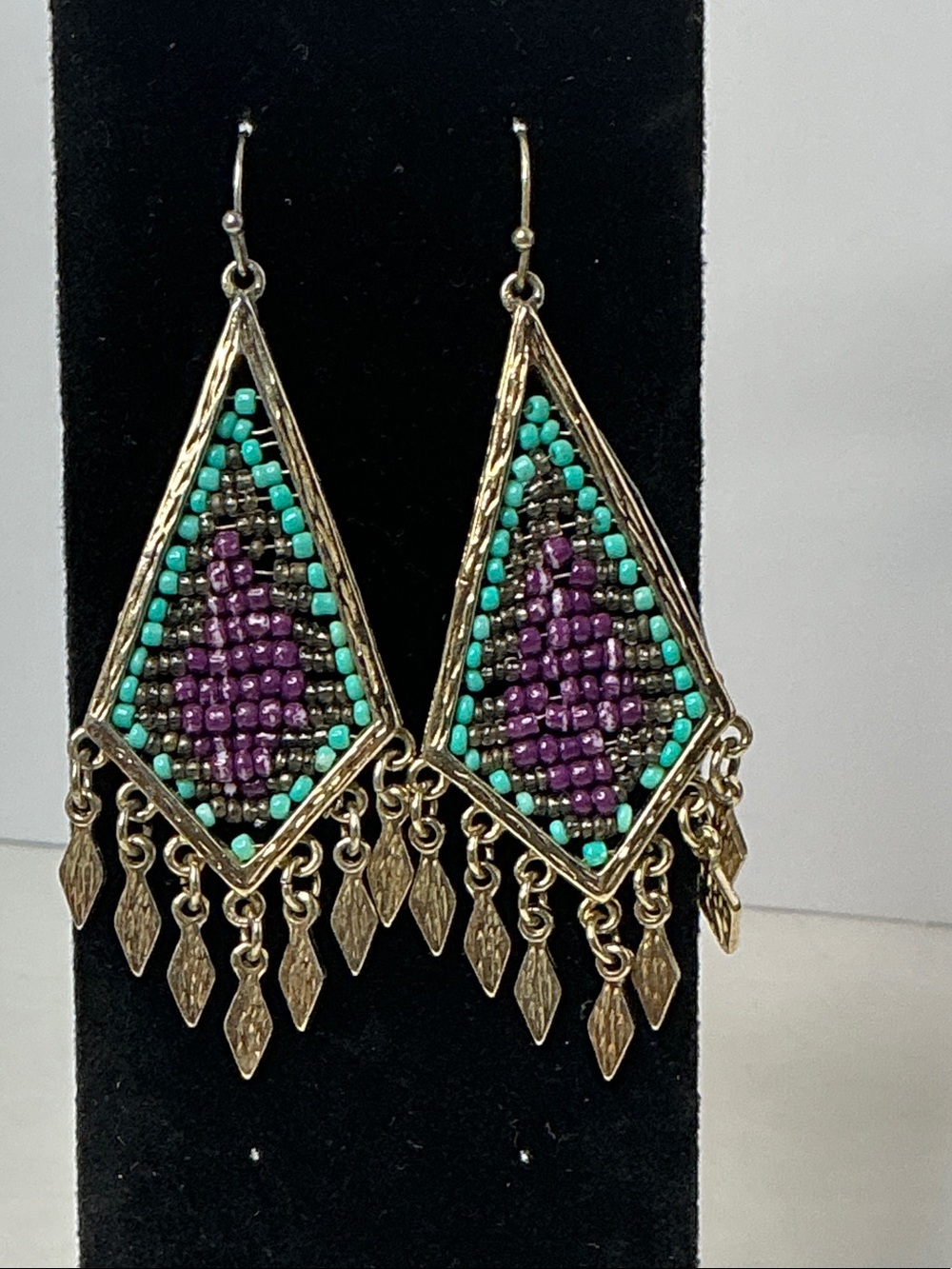 Handmade Purple and Turquoise Beaded Dangle Earrings